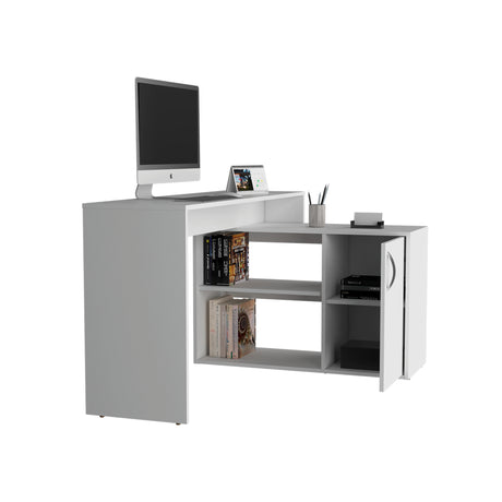 Escritorio en L Axis Eco Blanco 125x71cm con Organizador de Libros y sin Cajones - ESCRITORIOS | Bylmo