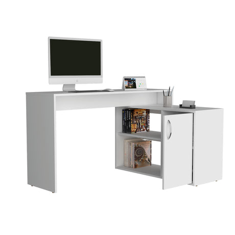Escritorio en L Axis Eco Blanco 125x71cm con Organizador de Libros y sin Cajones - ESCRITORIOS | Bylmo