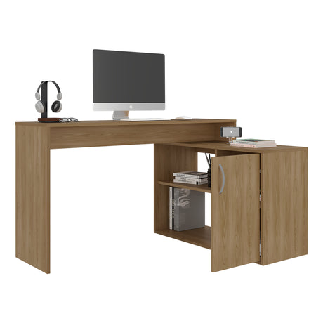 Escritorio en L Axis Eco Fresno 125x71cm con Organizador de Libros y sin Cajones - ESCRITORIOS | Bylmo