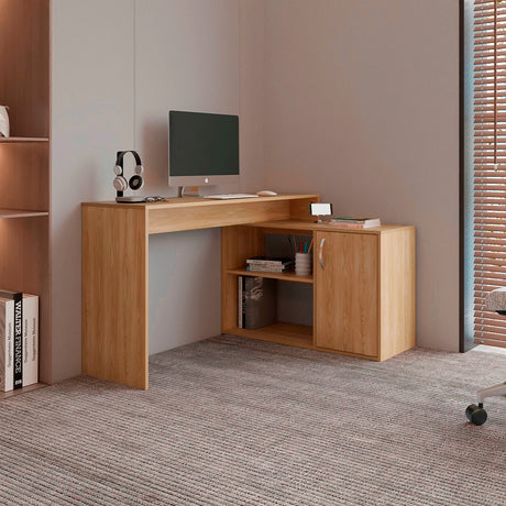 Escritorio en L Axis Eco Fresno 125x71cm con Organizador de Libros y sin Cajones - ESCRITORIOS | Bylmo