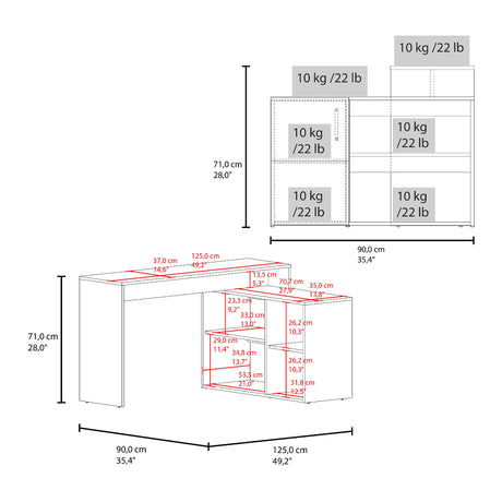Escritorio en L Axis Eco Fresno 125x71cm con Organizador de Libros y sin Cajones - ESCRITORIOS | Bylmo
