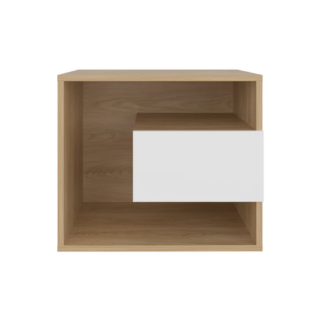 Mesa de Noche Bud Fresno Europeo y Blanco 50x43cm con Un Cajón y con Un Compartimiento - MESAS DE NOCHE | Bylmo