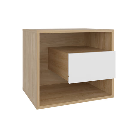 Mesa de Noche Bud Fresno Europeo y Blanco 50x43cm con Un Cajón y con Un Compartimiento - MESAS DE NOCHE | Bylmo