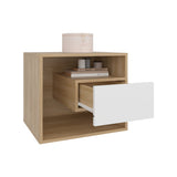 Mesa de Noche Bud Fresno Europeo y Blanco 50x43cm con Un Cajón y con Un Compartimiento - MESAS DE NOCHE | Bylmo