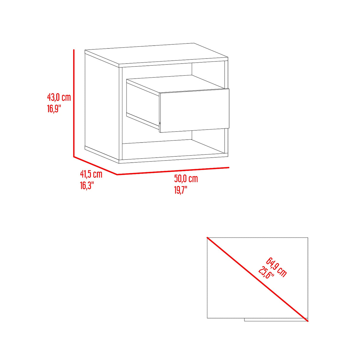 Mesa de Noche Bud Fresno Europeo y Blanco 50x43cm con Un Cajón y con Un Compartimiento - MESAS DE NOCHE | Bylmo