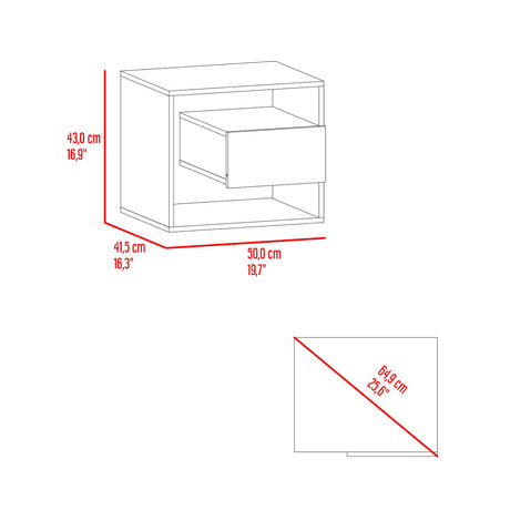 Mesa de Noche Bud Fresno Europeo y Blanco 50x43cm con Un Cajón y con Un Compartimiento - MESAS DE NOCHE | Bylmo