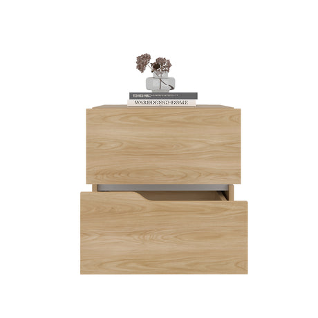 Mesa de Noche Bonnie Fresno Europeo y Blanco 45x50cm con Dos Cajones y con Dos Compartimientos - MESAS DE NOCHE | Bylmo