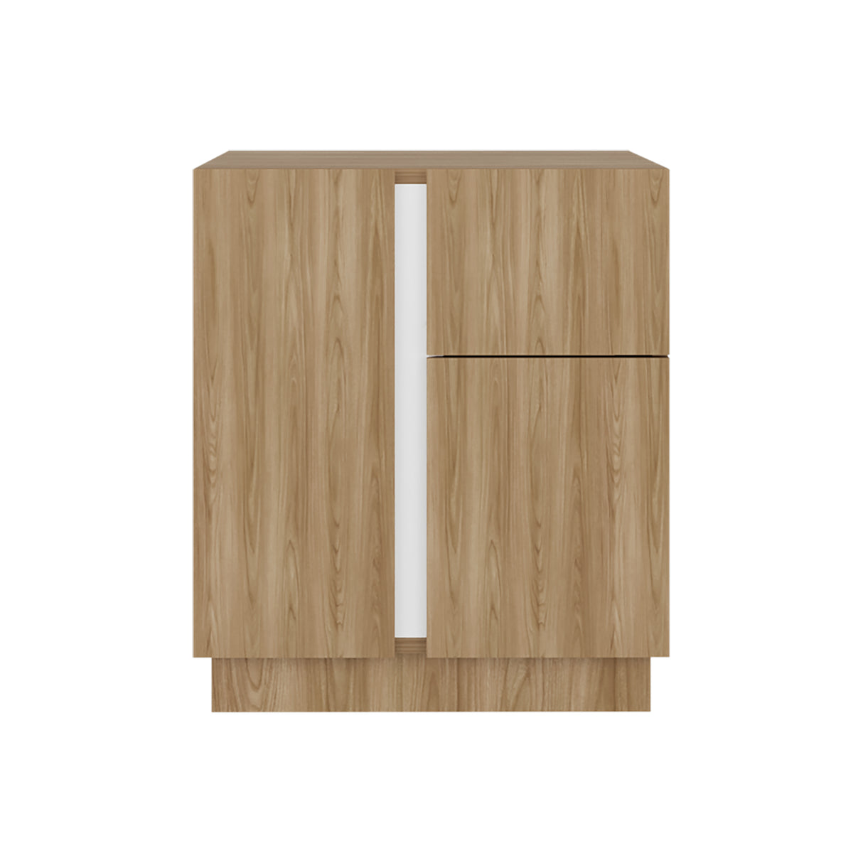 Mesa de Noche Carmi Fresno Europeo y Blanco 45x52cm con Un Cajón y con Tres Compartimientos - MESAS DE NOCHE | Bylmo