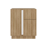 Mesa de Noche Carmi Fresno Europeo y Blanco 45x52cm con Un Cajón y con Tres Compartimientos - MESAS DE NOCHE | Bylmo