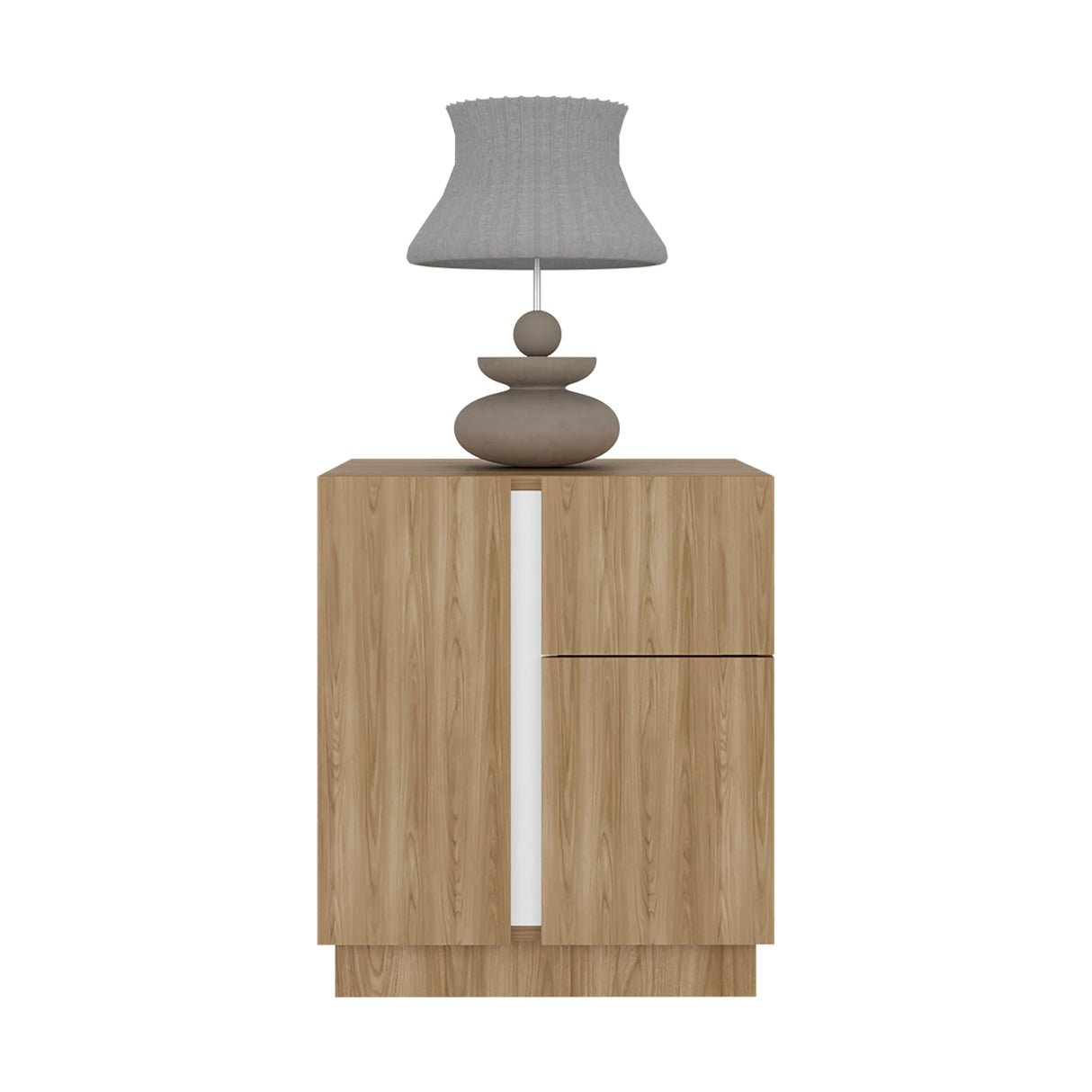 Mesa de Noche Carmi Fresno Europeo y Blanco 45x52cm con Un Cajón y con Tres Compartimientos - MESAS DE NOCHE | Bylmo