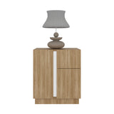 Mesa de Noche Carmi Fresno Europeo y Blanco 45x52cm con Un Cajón y con Tres Compartimientos - MESAS DE NOCHE | Bylmo