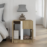 Mesa de Noche Carmi Fresno Europeo y Blanco 45x52cm con Un Cajón y con Tres Compartimientos - MESAS DE NOCHE | Bylmo