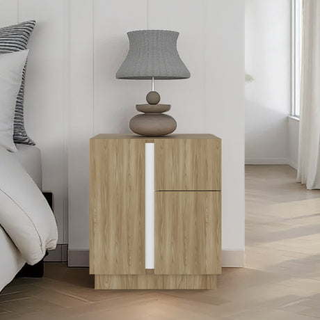 Mesa de Noche Carmi Fresno Europeo y Blanco 45x52cm con Un Cajón y con Tres Compartimientos - MESAS DE NOCHE | Bylmo