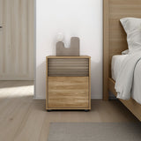 Mesa de Noche WandaL Fresno Europeo y Roble Natural 42.6x52cm con Un Cajón y con Dos Compartimientos - MESAS DE NOCHE | Bylmo