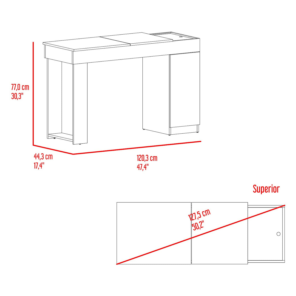 Tocador Iva Capri 120.3x77cm de Un Puesto sin Cajones y con Espejo - TOCADORES | Bylmo