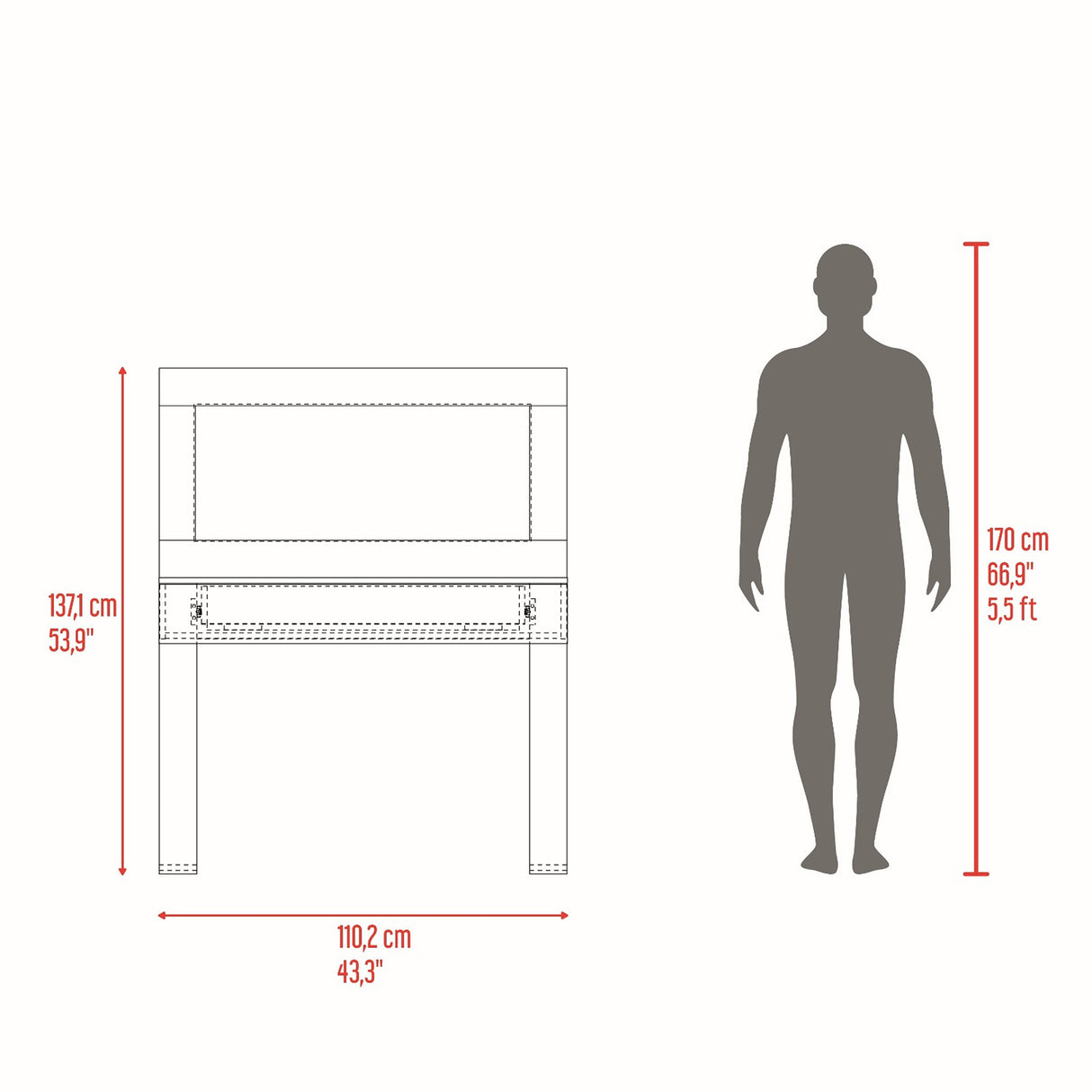 Tocador Leila Bardolino 110.2x137.1cm de Un Puesto con Un Cajón y con Espejo - TOCADORES | Bylmo
