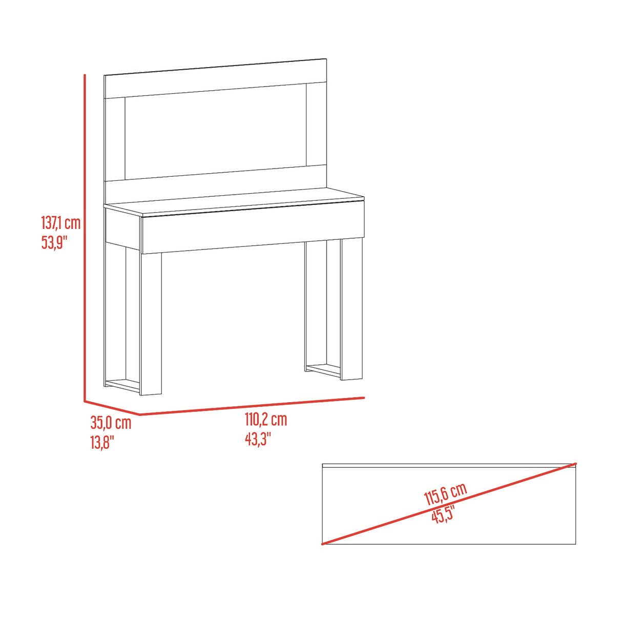 Tocador Leila Bardolino 110.2x137.1cm de Un Puesto con Un Cajón y con Espejo - TOCADORES | Bylmo