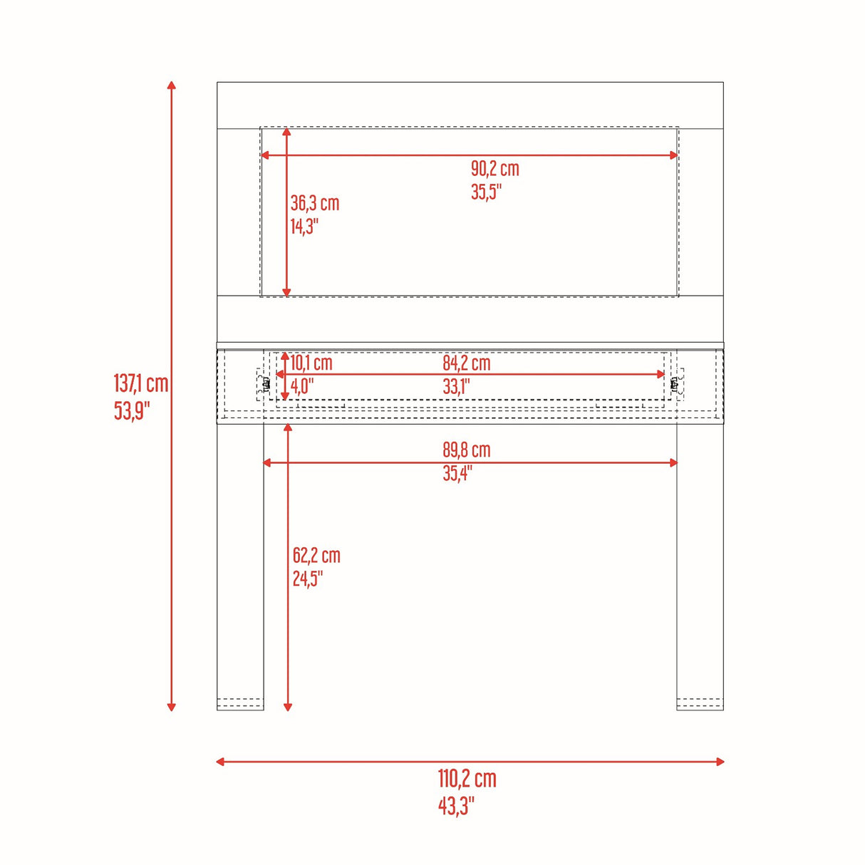 Tocador Leila Bardolino 110.2x137.1cm de Un Puesto con Un Cajón y con Espejo - TOCADORES | Bylmo