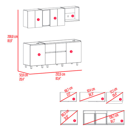 Cocina Amantia Fresno Europeo y Plomo 212x62cm sin Meson sin Estufa y con Espacio para Microondas - COCINAS | Bylmo