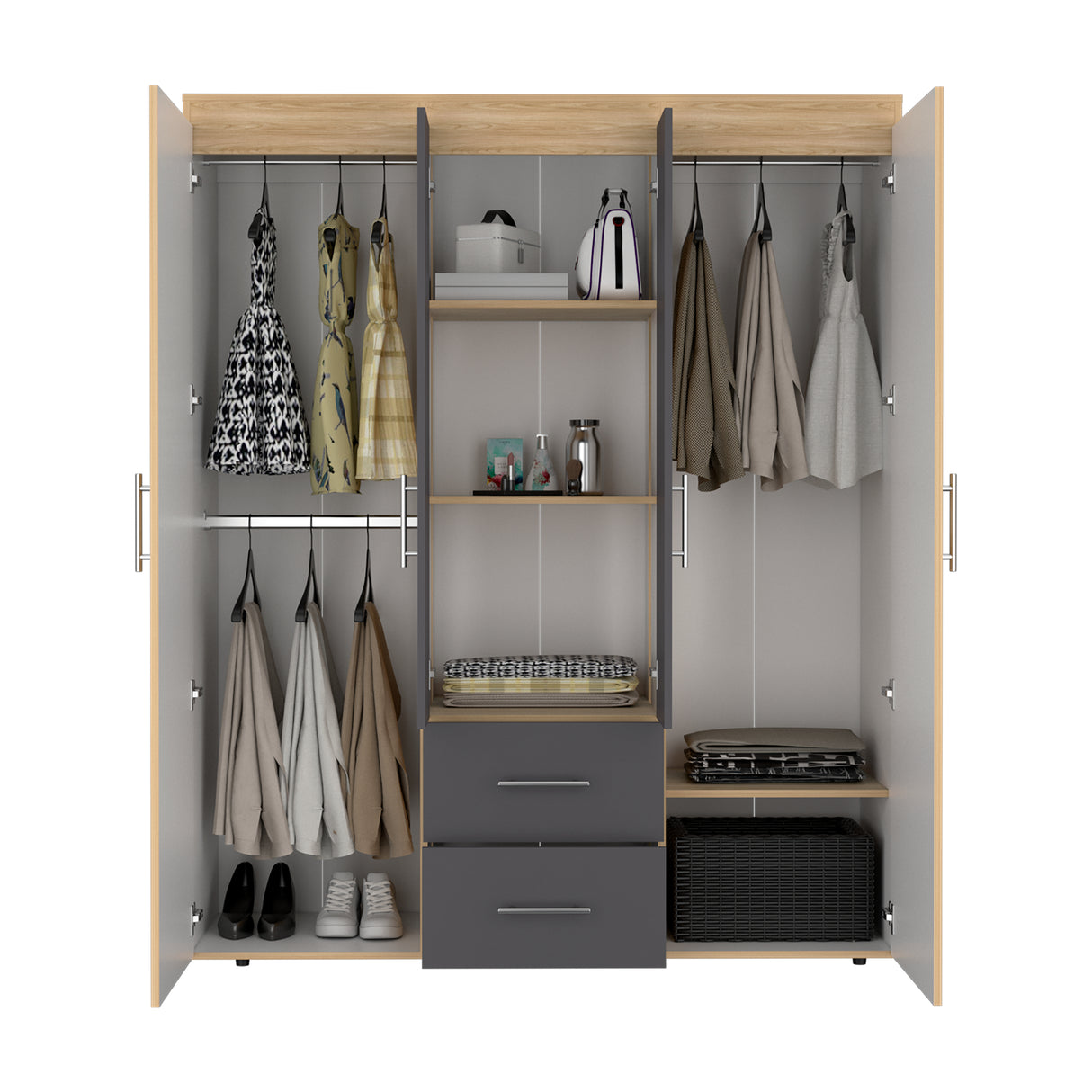 Closet Bariloche Eco Fresno Europeo y Blanco 150.3x177.9cm con Cuatro Puertas y con Cuatro Cajones - CLOSETS | Bylmo