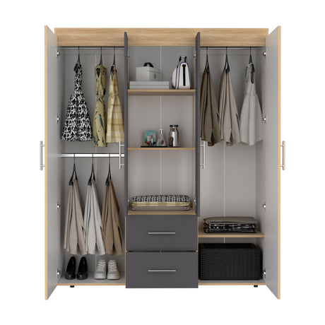 Closet Bariloche Eco Fresno Europeo y Blanco 150.3x177.9cm con Cuatro Puertas y con Cuatro Cajones - CLOSETS | Bylmo