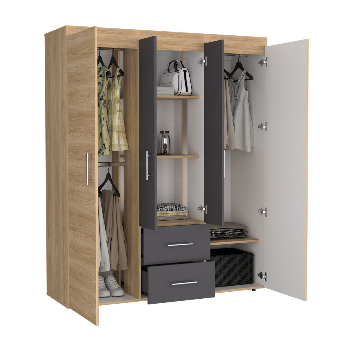 Closet Bariloche Eco Fresno Europeo y Blanco 150.3x177.9cm con Cuatro Puertas y con Cuatro Cajones - CLOSETS | Bylmo