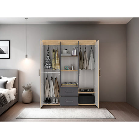 Closet Bariloche Eco Fresno Europeo y Blanco 150.3x177.9cm con Cuatro Puertas y con Cuatro Cajones - CLOSETS | Bylmo
