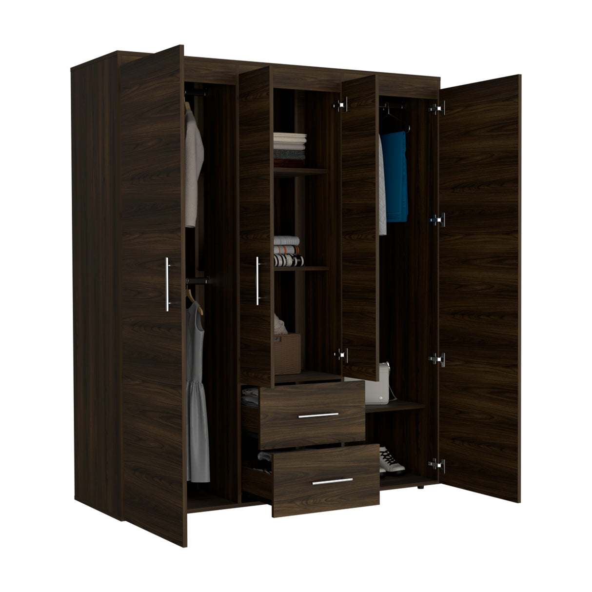 Closet Bariloche Eco Nogal 150.3x177.9cm con Cuatro Puertas y con Cuatro Cajones - CLOSETS | Bylmo