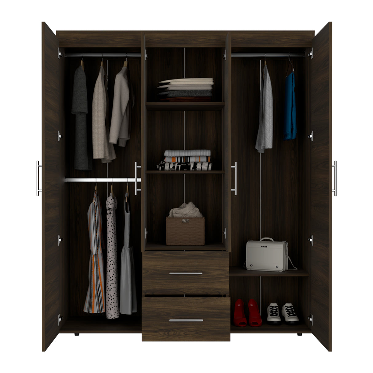 Closet Bariloche Eco Nogal 150.3x177.9cm con Cuatro Puertas y con Cuatro Cajones - CLOSETS | Bylmo