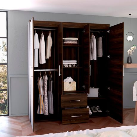 Closet Bariloche Eco Nogal 150.3x177.9cm con Cuatro Puertas y con Cuatro Cajones - CLOSETS | Bylmo