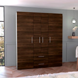Closet Bariloche Eco Nogal 150.3x177.9cm con Cuatro Puertas y con Cuatro Cajones - CLOSETS | Bylmo