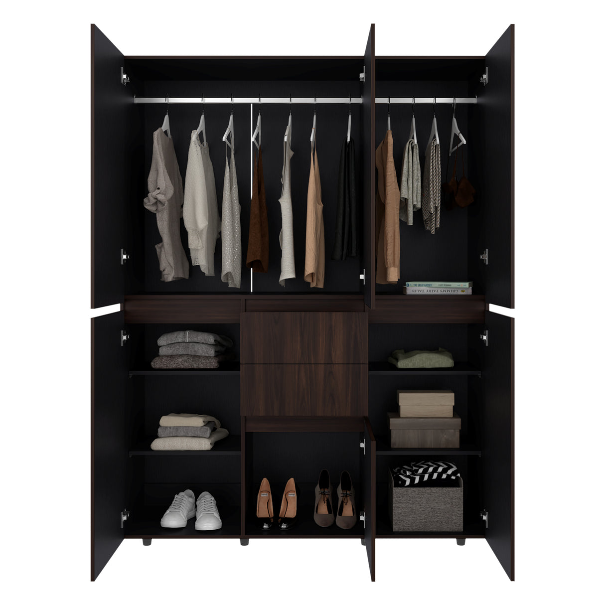 Closet Bea Nogal y Wengue 150x200cm con Seis Puertas y con Seis Cajones - CLOSETS | Bylmo
