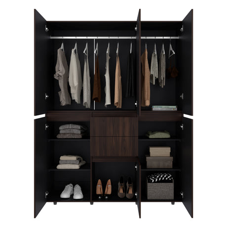 Closet Bea Nogal y Wengue 150x200cm con Seis Puertas y con Seis Cajones - CLOSETS | Bylmo