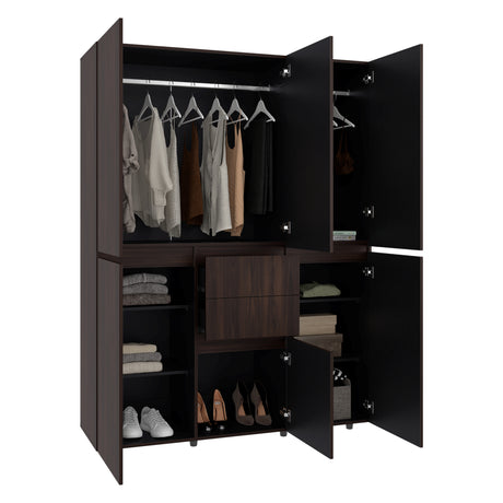 Closet Bea Nogal y Wengue 150x200cm con Seis Puertas y con Seis Cajones - CLOSETS | Bylmo