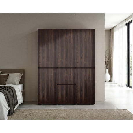 Closet Bea Nogal y Wengue 150x200cm con Seis Puertas y con Seis Cajones - CLOSETS | Bylmo