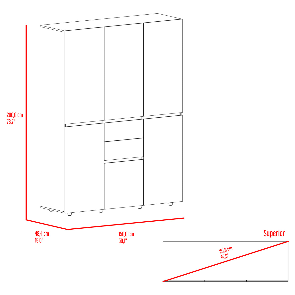 Closet Bea Nogal y Wengue 150x200cm con Seis Puertas y con Seis Cajones - CLOSETS | Bylmo