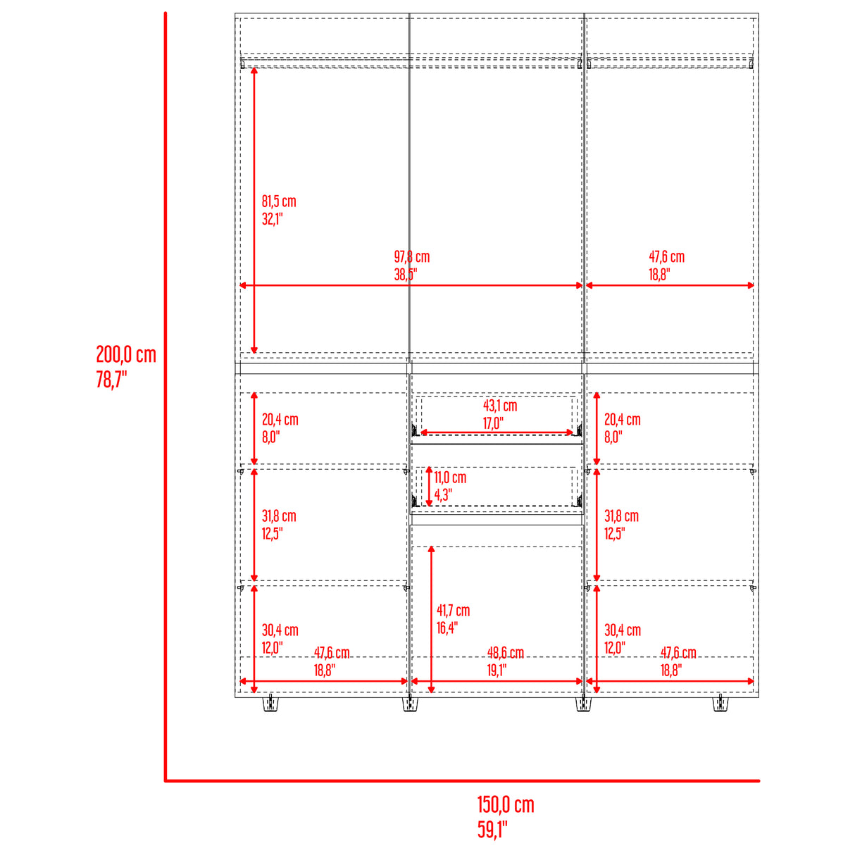Closet Bea Nogal y Wengue 150x200cm con Seis Puertas y con Seis Cajones - CLOSETS | Bylmo