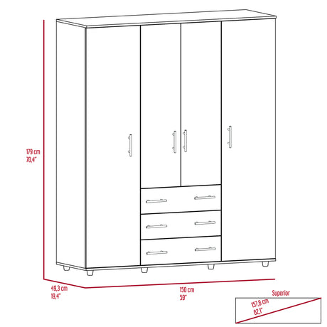 Closet Fontan Fresno Europeo y Blanco 150x179cm con Cuatro Puertas y con Cuatro Cajones - CLOSETS | Bylmo