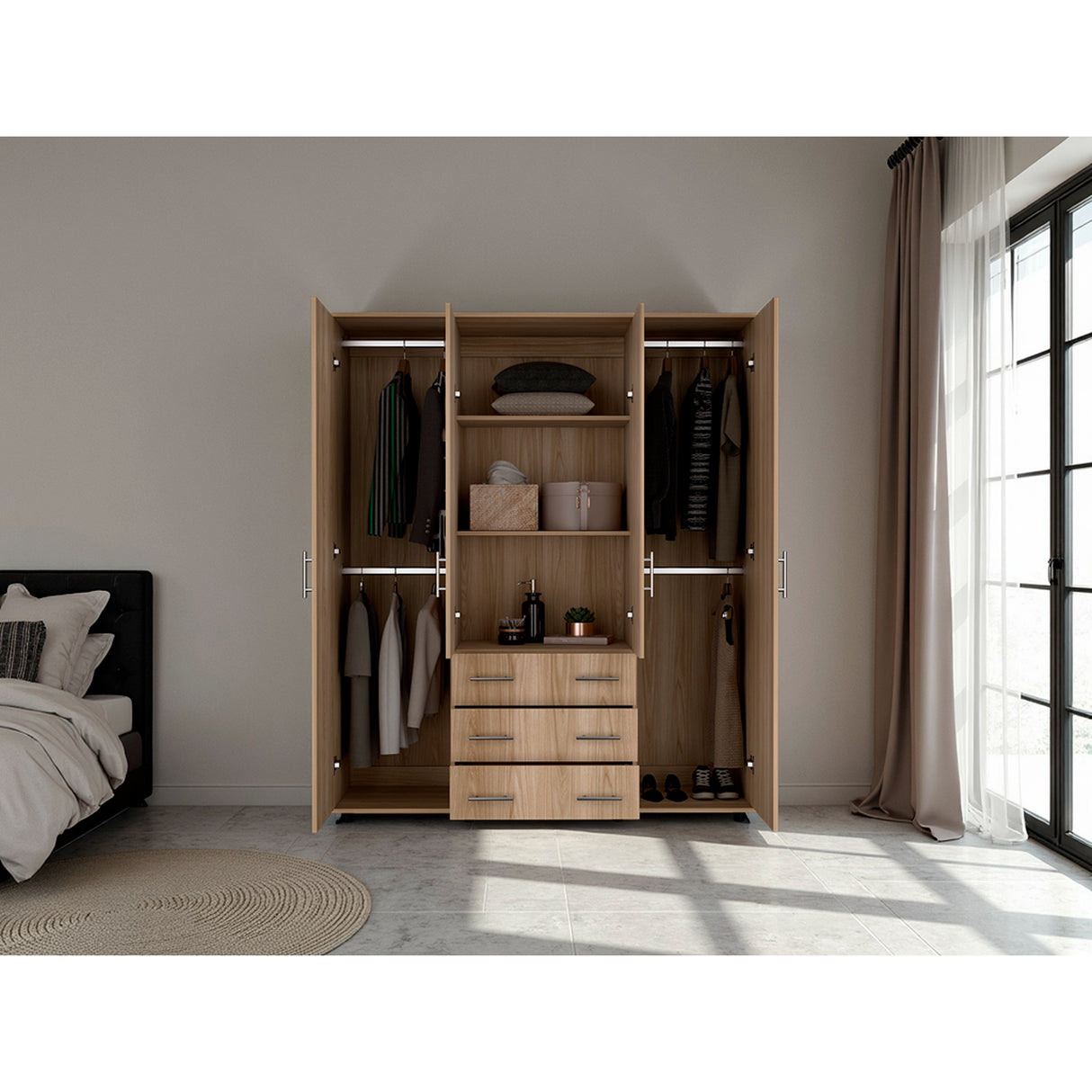 Closet Fontan Fresno Europeo 150x179cm con Cuatro Puertas y con Cuatro Cajones - CLOSETS | Bylmo