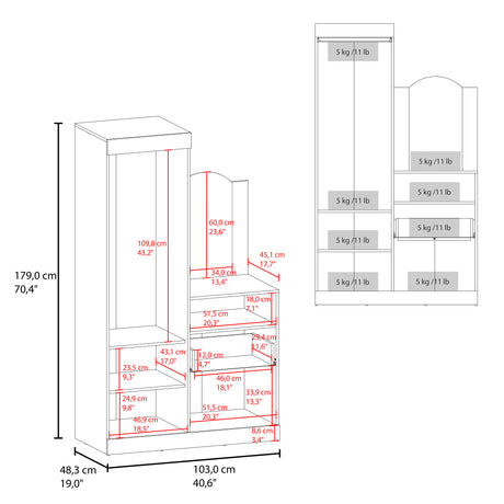 Closet Praga Fresno 103x179cm con una Puerta sin Cajones y con Espejo - CLOSETS | Bylmo