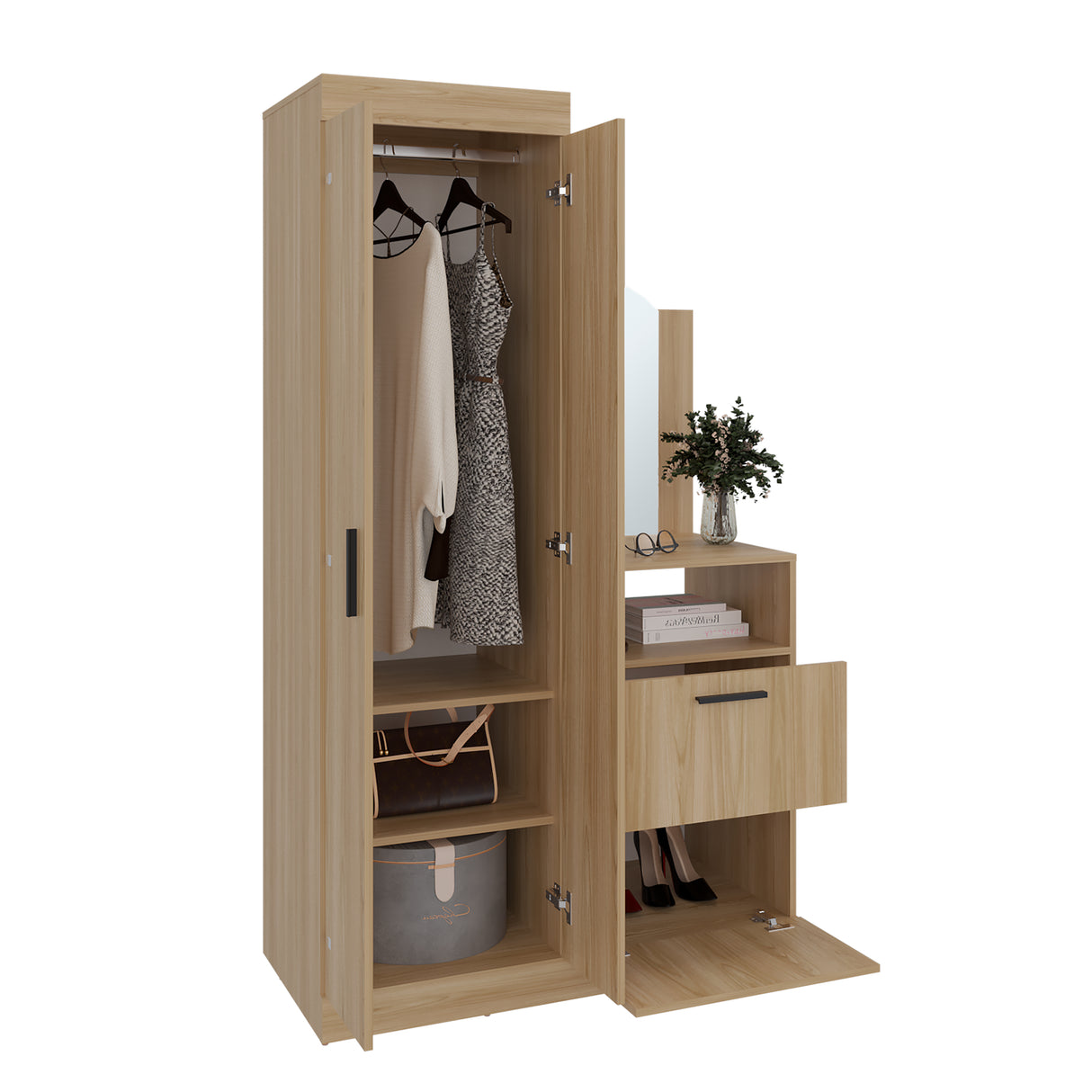Closet Praga Fresno 103x179cm con una Puerta sin Cajones y con Espejo - CLOSETS | Bylmo