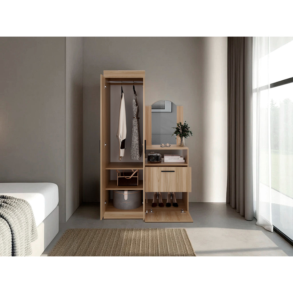 Closet Praga Fresno 103x179cm con una Puerta sin Cajones y con Espejo - CLOSETS | Bylmo