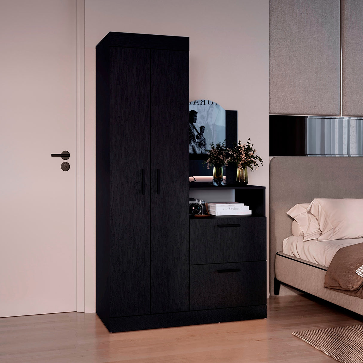 Closet Praga Wengue 103x179cm con una Puerta sin Cajones y con Espejo - CLOSETS | Bylmo