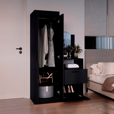 Closet Praga Wengue 103x179cm con una Puerta sin Cajones y con Espejo - CLOSETS | Bylmo