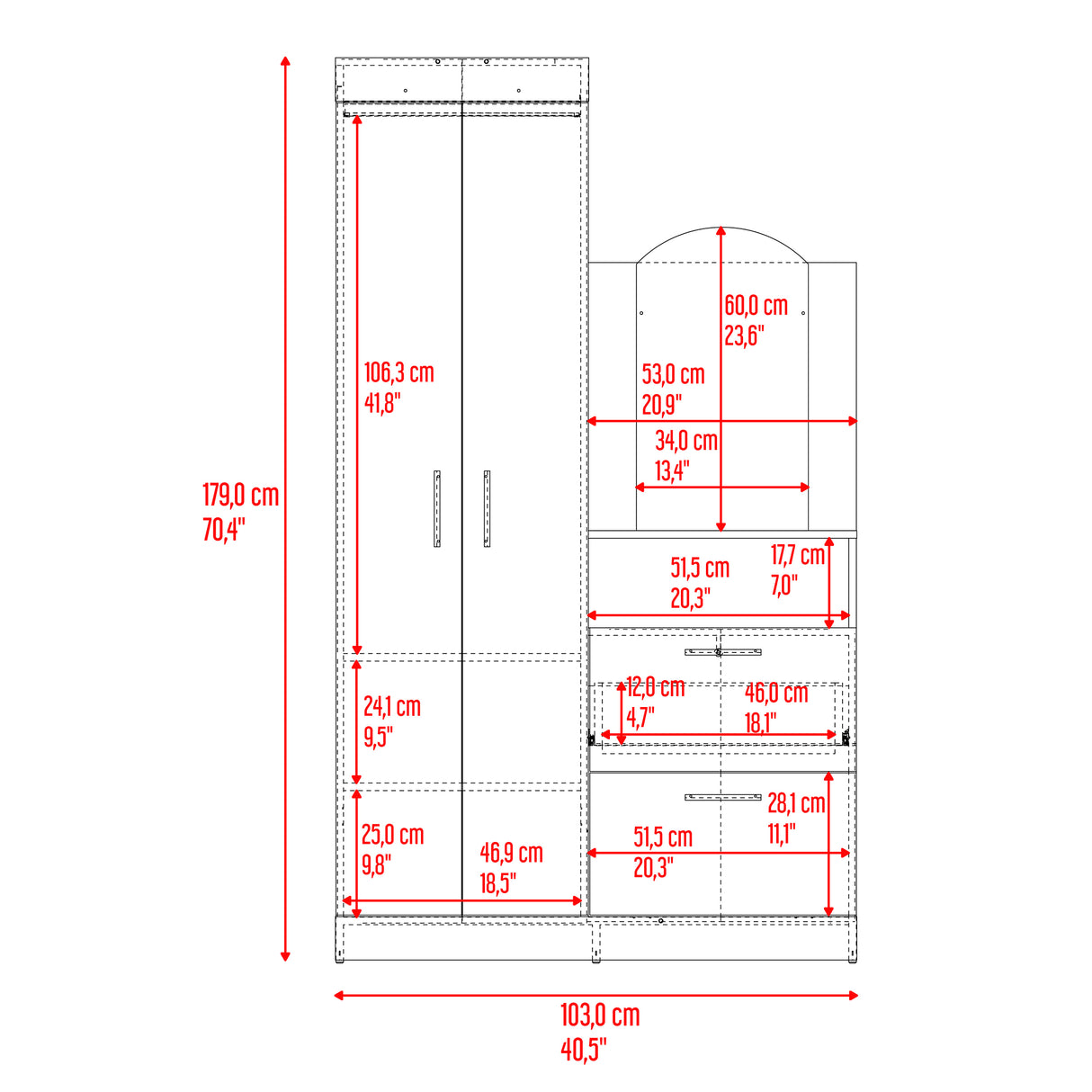 Closet Praga Wengue 103x179cm con una Puerta sin Cajones y con Espejo - CLOSETS | Bylmo