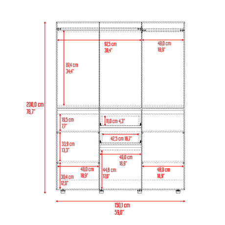 Closet Siruela Eco Bardolino y Blanco 150x200cm con Cinco Puertas y con Cinco Cajones - CLOSETS | Bylmo