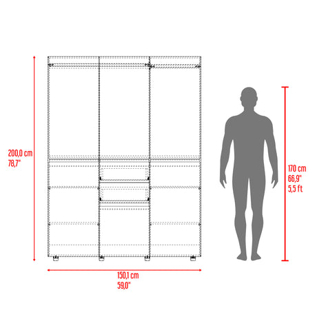 Closet Siruela Eco Bardolino y Blanco 150x200cm con Cinco Puertas y con Cinco Cajones - CLOSETS | Bylmo