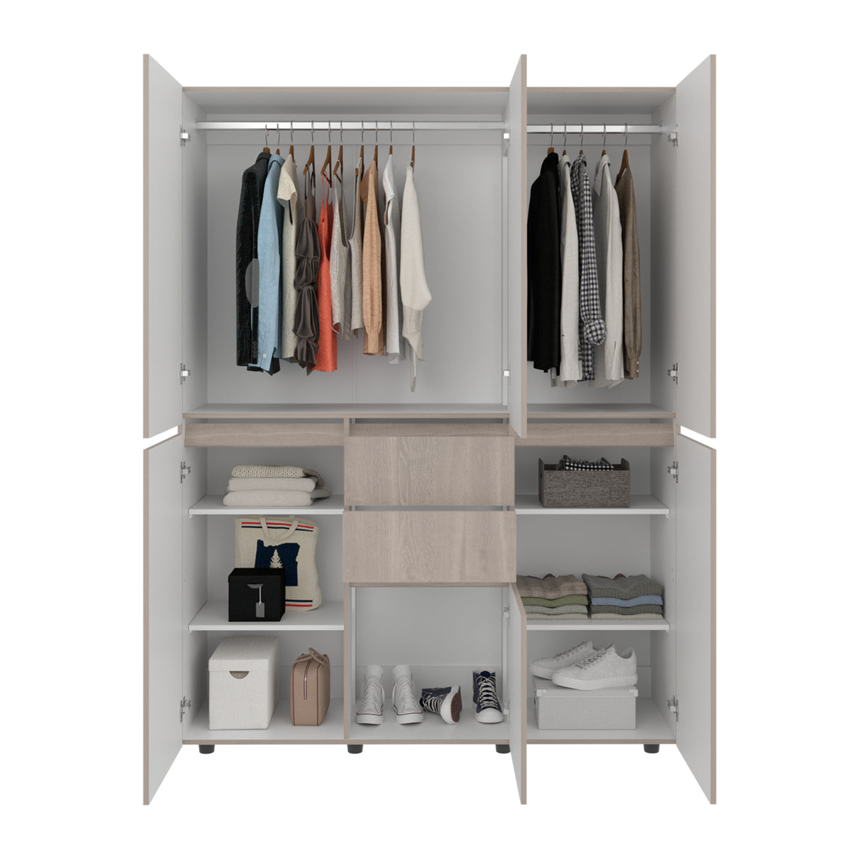 Closet Siruela Eco Bardolino y Blanco 150x200cm con Cinco Puertas y con Cinco Cajones - CLOSETS | Bylmo