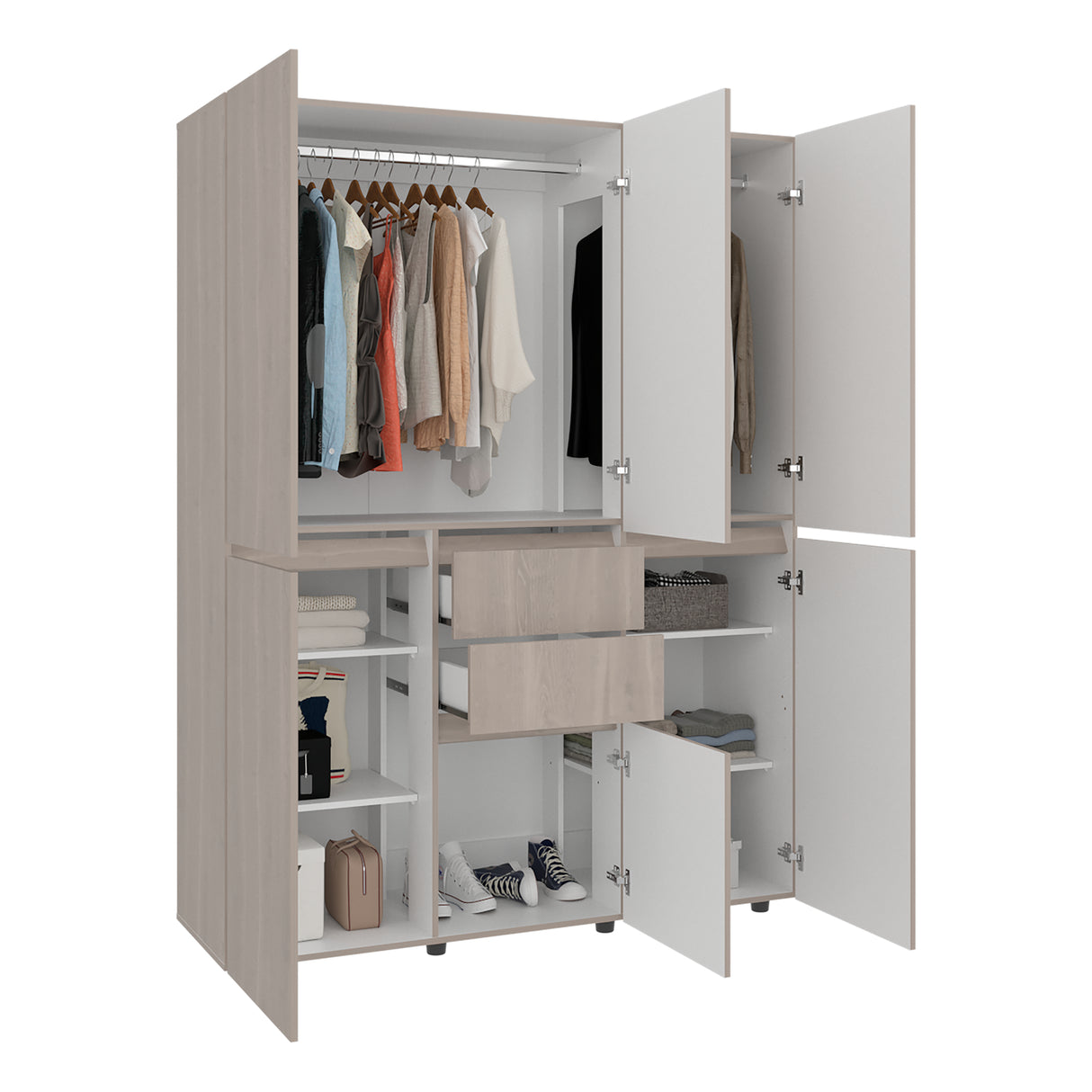 Closet Siruela Eco Bardolino y Blanco 150x200cm con Cinco Puertas y con Cinco Cajones - CLOSETS | Bylmo