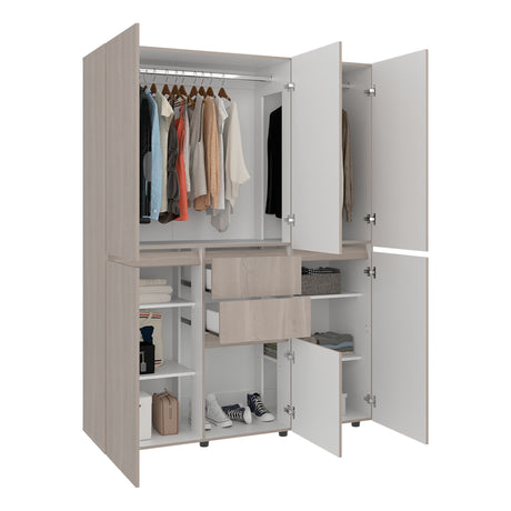Closet Siruela Eco Bardolino y Blanco 150x200cm con Cinco Puertas y con Cinco Cajones - CLOSETS | Bylmo